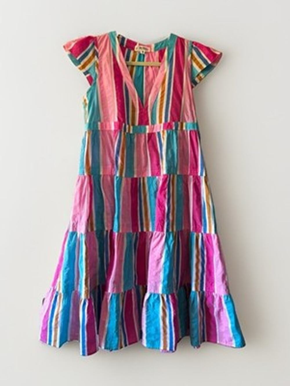 Lemlem Jima Banu Striped Tiered V-Neck Midi Summer Dress Womens Size Small